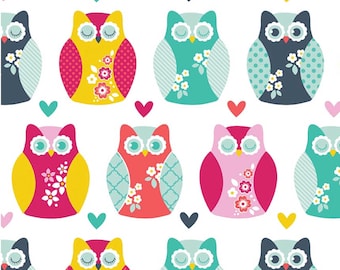Owls and Hearts FLANNEL - Multi by Carly Griffith from Alpine Fabrics