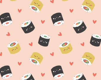 On A Roll - Maki Love Sushi Blush Pink from Camelot Fabrics