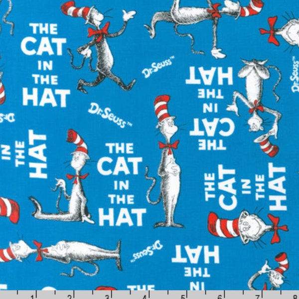 Celebration - The Cat In The Hat Blue by Dr Seuss from Robert Kaufman Fabrics