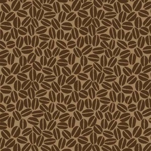 May include: A seamless pattern of brown coffee beans on a beige background. The beans are arranged in a random pattern, creating a visually appealing and textured design.