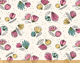Catnip - Small Floral Cream by Janelle Penner for Whistler Studios from Windham Fabrics