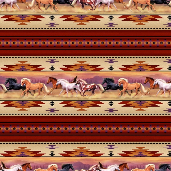 Running with the Sun - Horses Stripe Terracotta by Howard Robinson from Elizabeth’s Studio Fabric