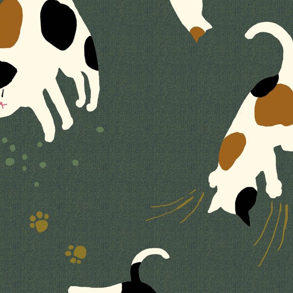 Neko II - Cats Toss Teal Green from Quilt Gate USA