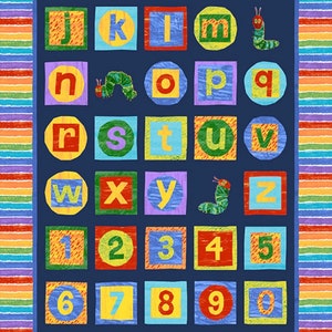 The Hungry Caterpillar - Alphabet PANEL 23 Inches Black  from Andover Fabrics
