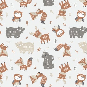Aztec Woodland Friends Creme FLANNEL von Camelot Fabrics