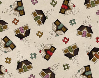 Home Sweet Home FLANNEL - Houses Natural di Maywood Studio Fabric
