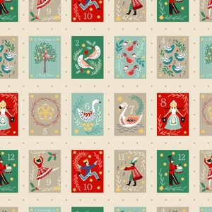 The 12 Days of Christmas - 12 Days Panels Gold Metallic from Lewis and Irene Fabric