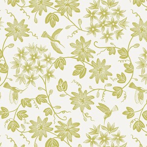 Hibiscus Hummingbird - Hummingbird Mono Cream Green from Lewis and Irene Fabric