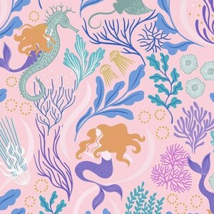 Moontide - Mermaids Metallic Pink from Lewis and Irene Fabric