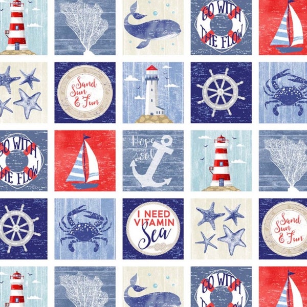 Vitamin Sea - Nautical Patch White from Michael Miller Fabric
