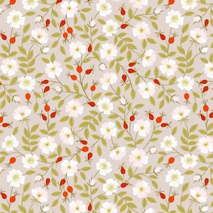 Evergreen - Dog Rose Floral Lt Grey from Lewis and Irene Fabric