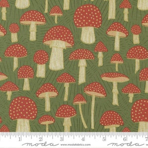 Meadowmere Metallic - Mushrooms Green 48365 32M by Gingiber from Moda Fabrics