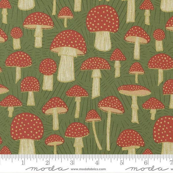 Meadowmere Metallic - Champiñones Verde 48365 32M de Gingiber de Moda Fabrics