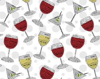 Charcuterie und Cocktails - Tossed Cocktails on Dots von Print Concepts Fabric