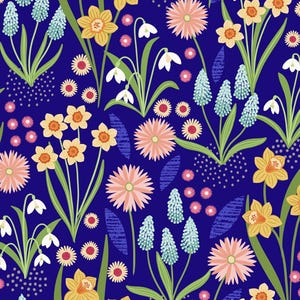 Springs Flowers - Flowers Vibrant Blue from Lewis and Irene Fabric