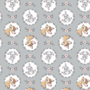Bambi FLANNEL - Thumper Bambi Wreath Grey by Disney from Camelot Fabrics