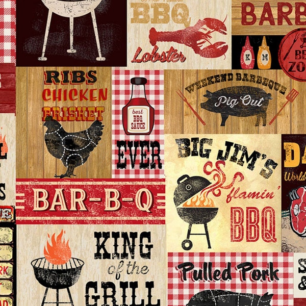 King of the Grill - BBQ Signages Multi by Gail Cadden from Timeless Treasures Fabric