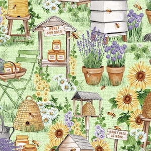 Busy Bee Farm - Garden Scene Green from Michael Miller Fabrics