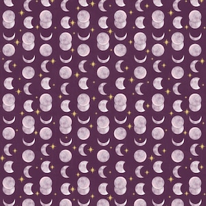 Moonlight - Moon Phases Plum Purple Metallic from 3 Wishes Fabric