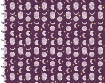 Moonlight - Moon Phases Plum Purple Metallic from 3 Wishes Fabric