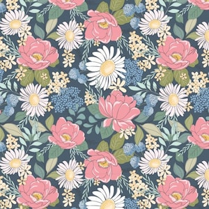 Country Roads - Flowers Blue from Poppie Cotton Fabric