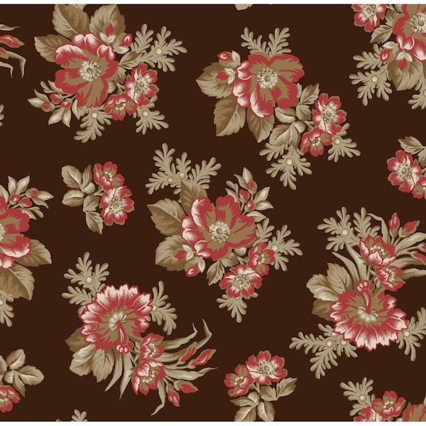 Ruby - Spaced Floral Espresso Brown by Bonnie Sullivan from Maywood Studio Fabric