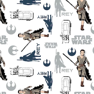 Star Wars 7 The Force Awakens - Multi Star Wars Rey White from Camelot Cottons