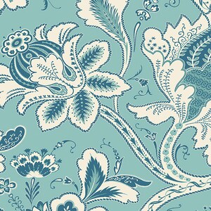 アナベラ - Andover Fabrics のメインフローラルティール