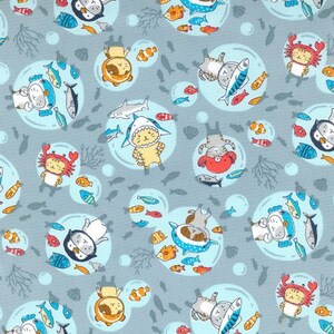 Costume Animal OXFORD - In The Sea Fish Blue Grey from Kokka Fabric