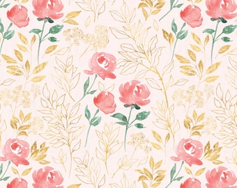 Flores de primavera - Hojas y flores rosas rosa pálido de David Textiles Fabrics