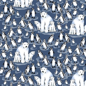 Side by Side Polar Bears Navy Blue from Michael Miller Fabric