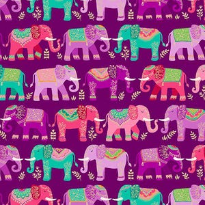 Jaipur - Elephants Purple from Andover Fabrics