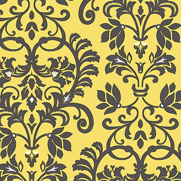 Yellow Gray Damask Etsy