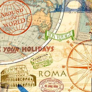 Mapas de destinos turísticos del mundo de Fabric Traditions Fabric