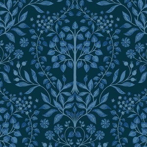 Brensham - Trees Dark Blue from Lewis and Irene Fabric