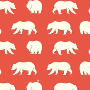 Bear Camp - Bear Hike Coral from Birch Organic Fabric