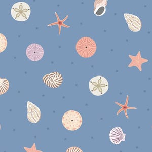 Small Things Coastal - Seashells Blue from Lewis and Irene Fabric