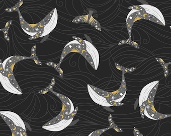 Mantente Salvaje Luna Niño FRANELA - Ballenas Lanzadas de 3 Wishes Fabric