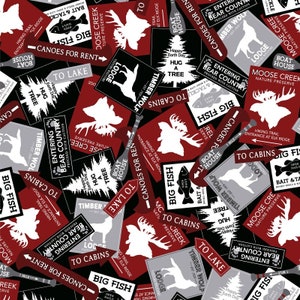 Great Outdoors - Cabin Signs Multi from Kanvas Studio Fabric