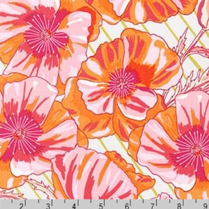 In The Bloom - Blossom Big Poppies Coral by Valori Wells from Robert Kaufman