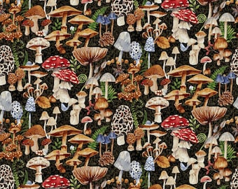 Forest Floor - Mushrooms Multi by Barb Tourtillotte from Henry Glass Fabric