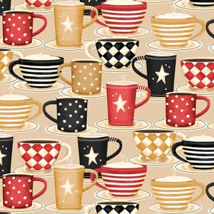 Coffee Always - Packed Cups Cream by Lorilynn Simms from Wilmington Prints Fabric