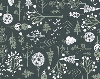 Días de invierno - Árboles invernales en grafito de Michael Miller Fabric