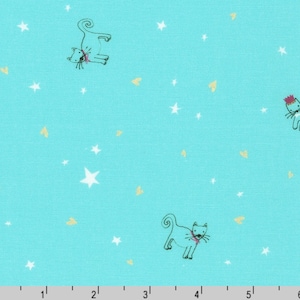 Fancypants - Cats Stars Aqua by World Art Group from Robert Kaufman Fabrics