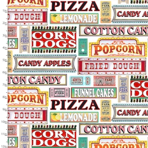Amazement Park - Food Signs Multi by Josh Rey from 3 Wishes Fabric
