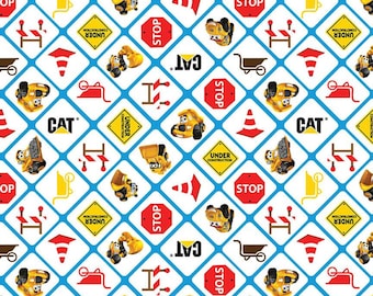 CAT Buildin’ Crew - Schilder Weiß von Riley Blake Fabric