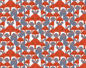 Harvest Volume 2 - Foxsimilies Denim Poplin by Charley Harper from Birch Organic Fabric