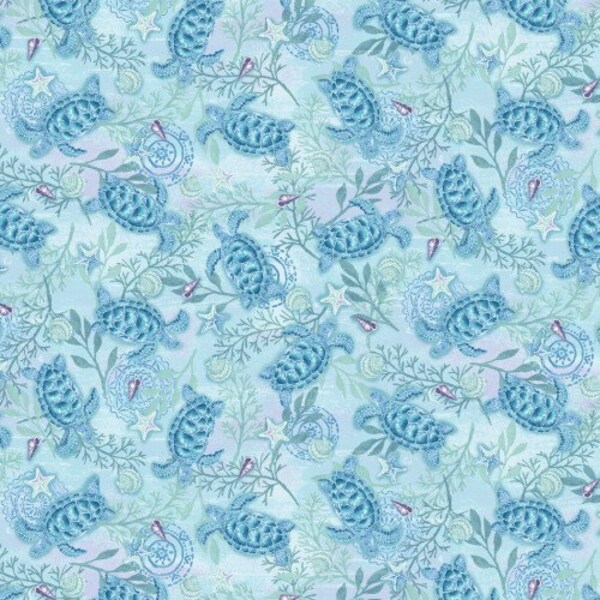 Salt and Sea - Sea Turtles Light Blue from Henry Glass Fabric