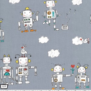 You Turn Me On - Robots Steel Grey from Michael Miller Fabric