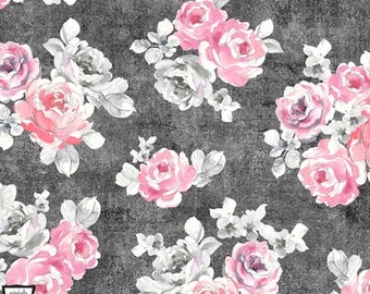 Sunny Delight - Rose Bouquet Charcoal Pink from Michael Miller Fabric
